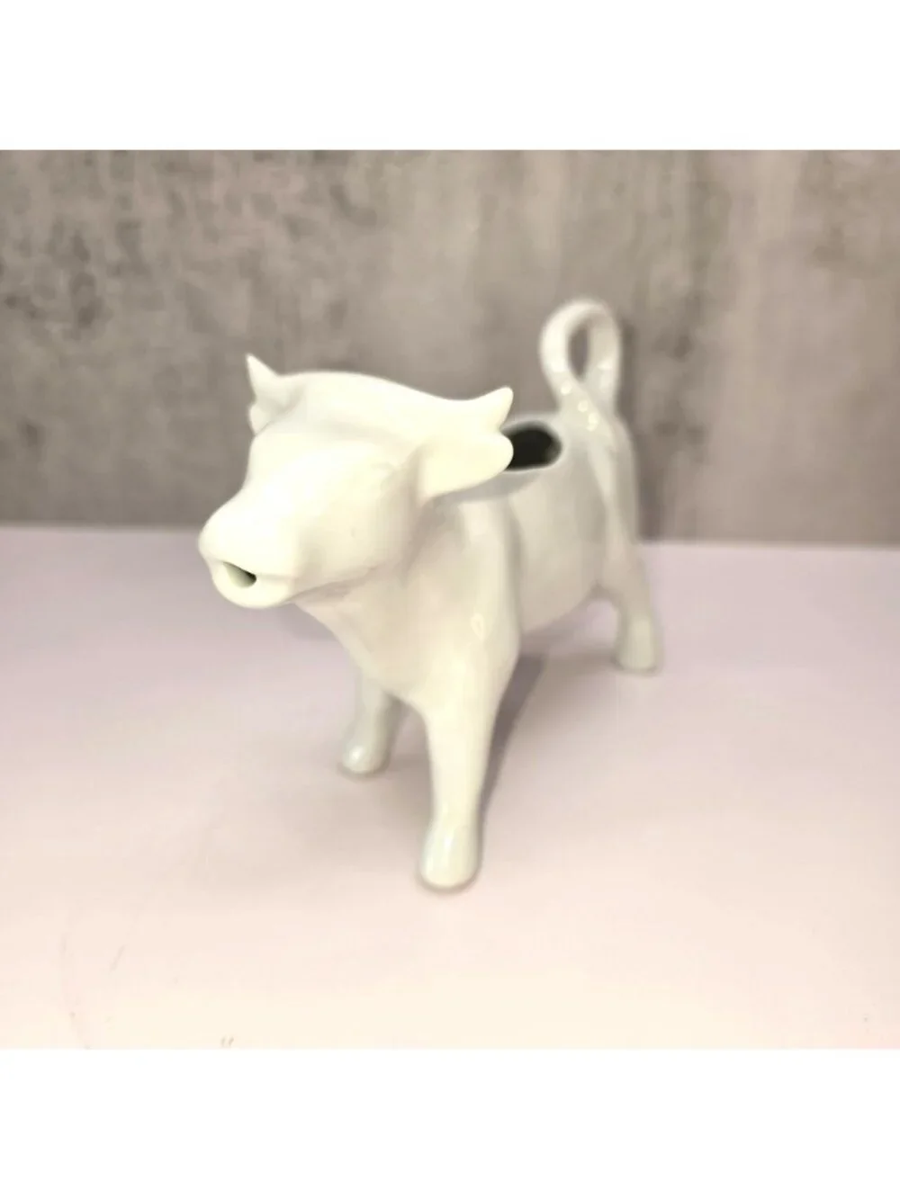 French Ceramic Cow Creamer Pitcher White Milk Jug Farmhouse Kitchen Decor CM2345